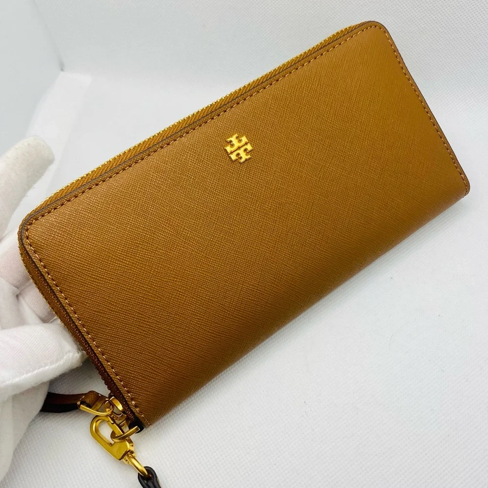 NEW! Tory Burch Emerson Moose Brown Leather Zip Continental Wallet